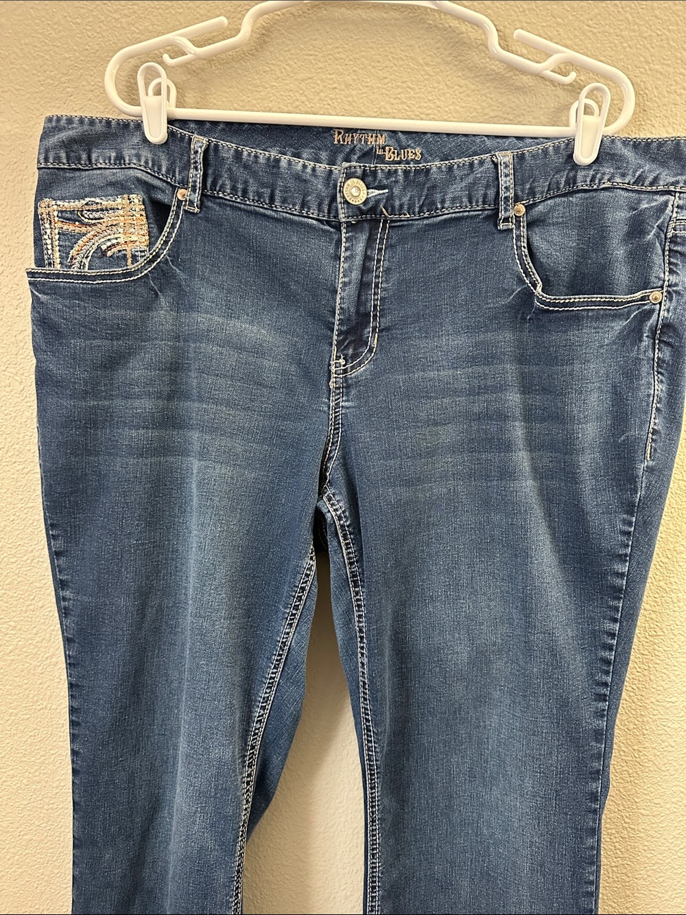 Women Blue Jeans size 20 Rhythm in Blues Strech Jeans Embroidered 5 Pockets - Picture 13 of 13